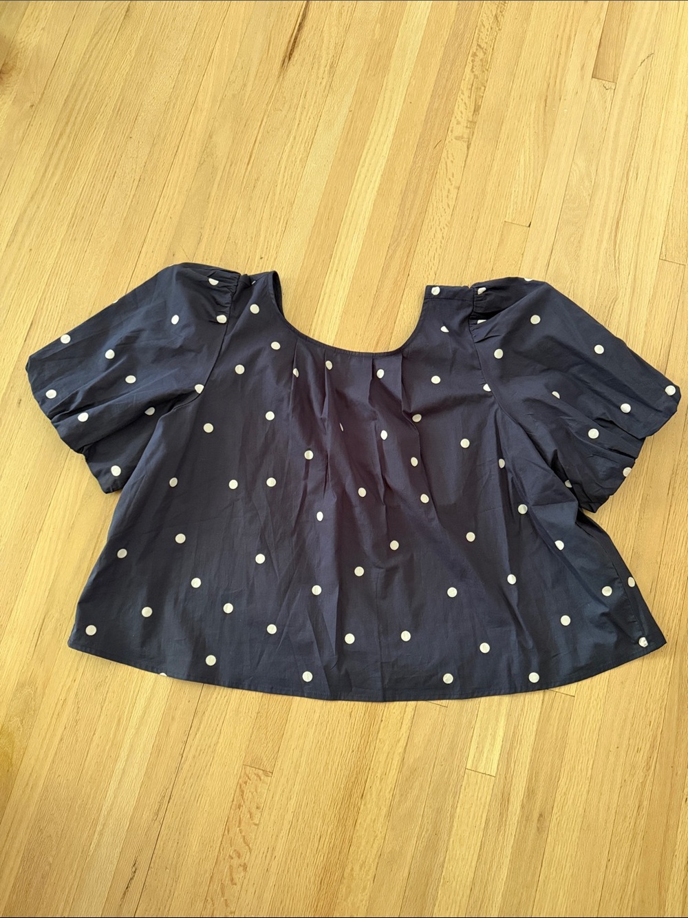 Anthropologie Maeve Navy Polka Dot Puff Sleeve Top - XL REVERSIBLE - Picture 5 of 11